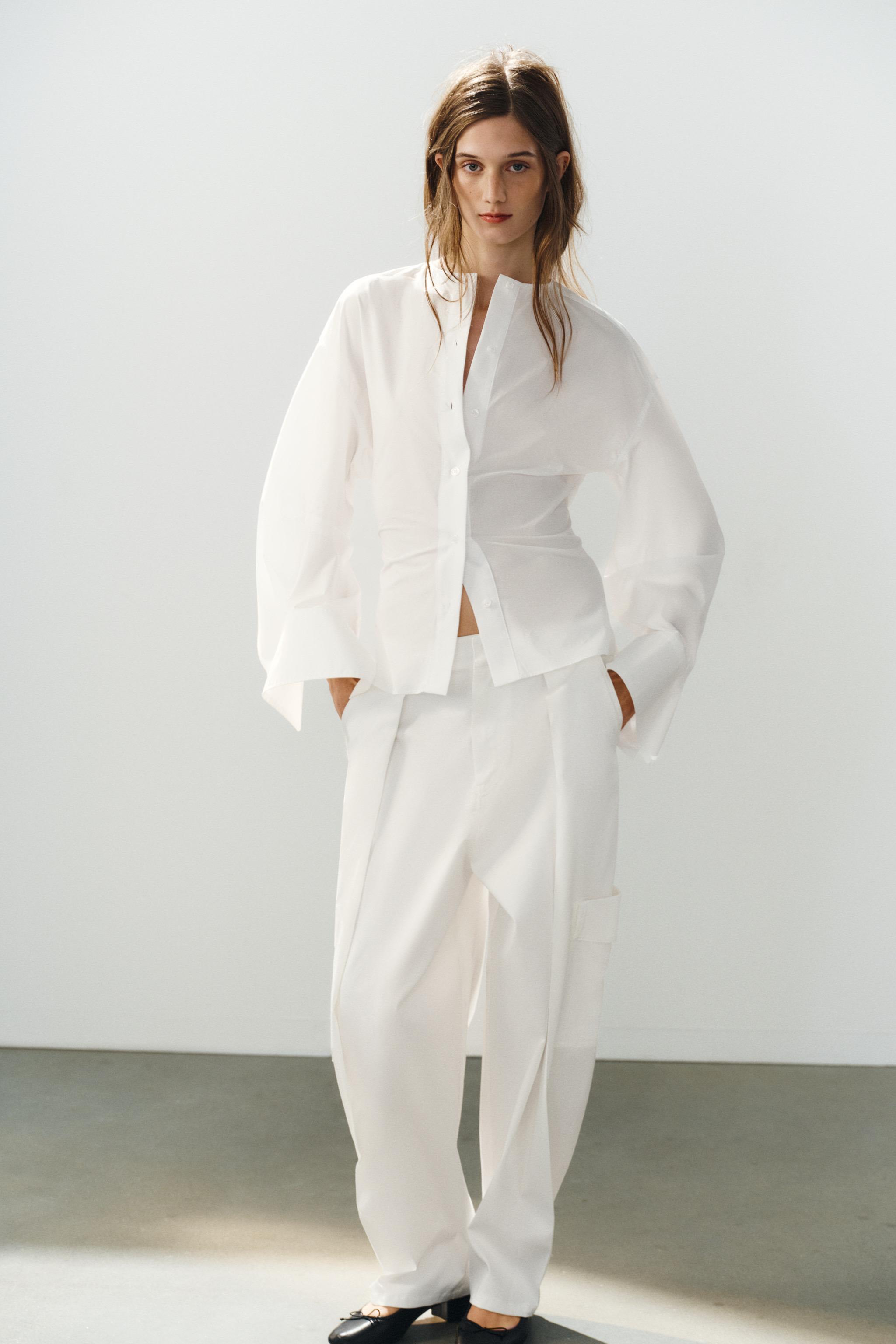 CHEMISE EN POPELINE À MANCHES BOUFFANTES